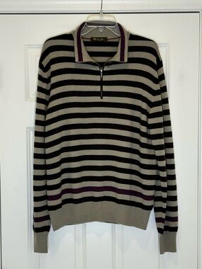 Loro Piana Men's Striped Cashmere 1/4 Zip size 54 or XL Luxury Flawless